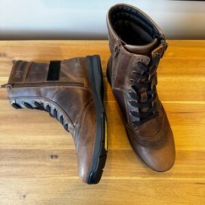 LGND Men 9 Brown Nubuck Leather Mid Calf Lace Up Side Zip Boot Moto Urban Rugged